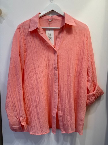 Koszula swobodna brzoskwiniowa z bawełny, lnu, jedwabiu, na lato