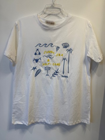 T-shirt Vitamin Sea biały bawełniany z motywem wakacji