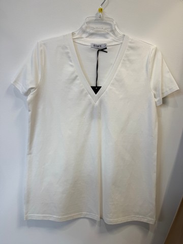 T-shirt BASIC krem/kokos w szpic, klasyczny, bawełniany