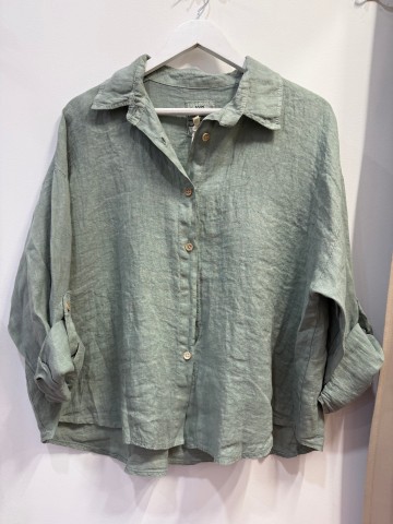 Koszula lniana Erina szałwiowa / oliwkowa pudełkowa