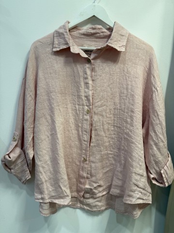 Koszula lniana Erina pudrowy róż pudełkowa