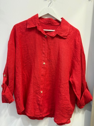 Koszula lniana Erina czerwona pudełkowa