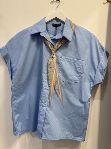 Koszula Assunta z rękawami 3/4 bawełniana błękitna z apaszką w zestawie