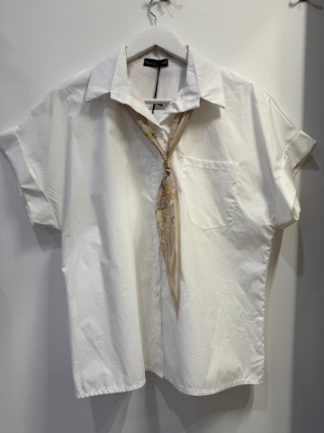 Koszula Assunta z rękawami 3/4 bawełniana biała z apaszką w zestawie