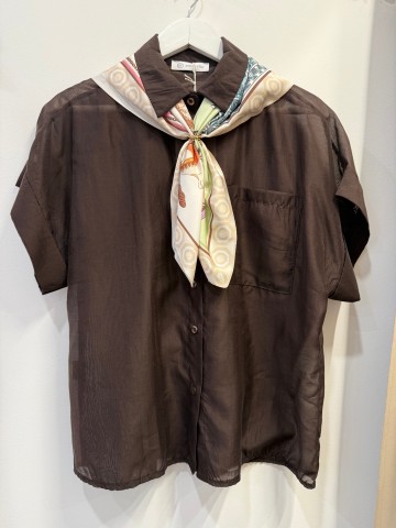 Koszula Sonia tencel brązowa koszulowa z apaszką