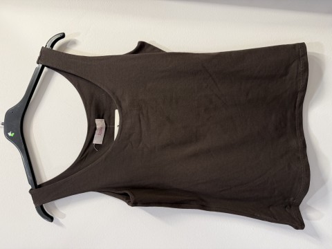 Top Gina na ramiączkach / szelkach brązowy bawełniany, podwójny materiał na biust, dopasowany