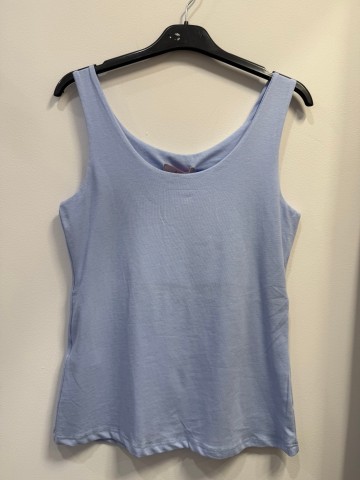 Top Gina na ramiączkach / szelkach błękitny bawełniany, podwójny materiał na biust, dopasowany