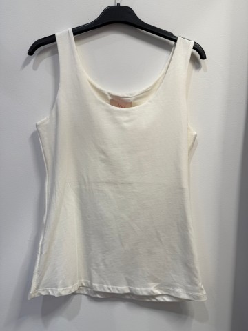 Top Gina na ramiączkach / szelkach biały/ecru bawełniany, podwójny materiał na biust, dopasowany