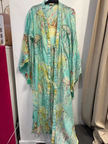 Narzutka plażowa Corallina turkusowa, bawełniana, długa z koralikami, meduzy, nadmorski motyw