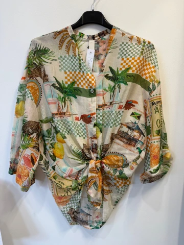 Bluzka koszulowa jedwab + bawełna Jungle Minth, kolorowa w dżunglowe wzory