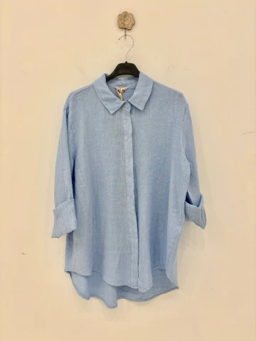 Koszula Sofia lniana błękitna klasyczna