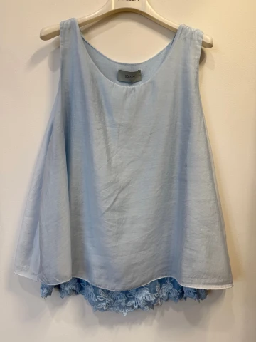 Bluzka top Rimini tencel, wiskoza błękitny z koronkową wstawką, Joleen